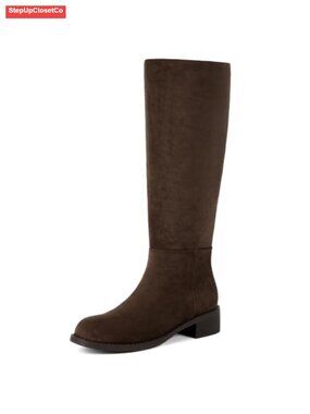 Women's Faux Suede Knee High Boots Low Block Heel Round Toe Tall